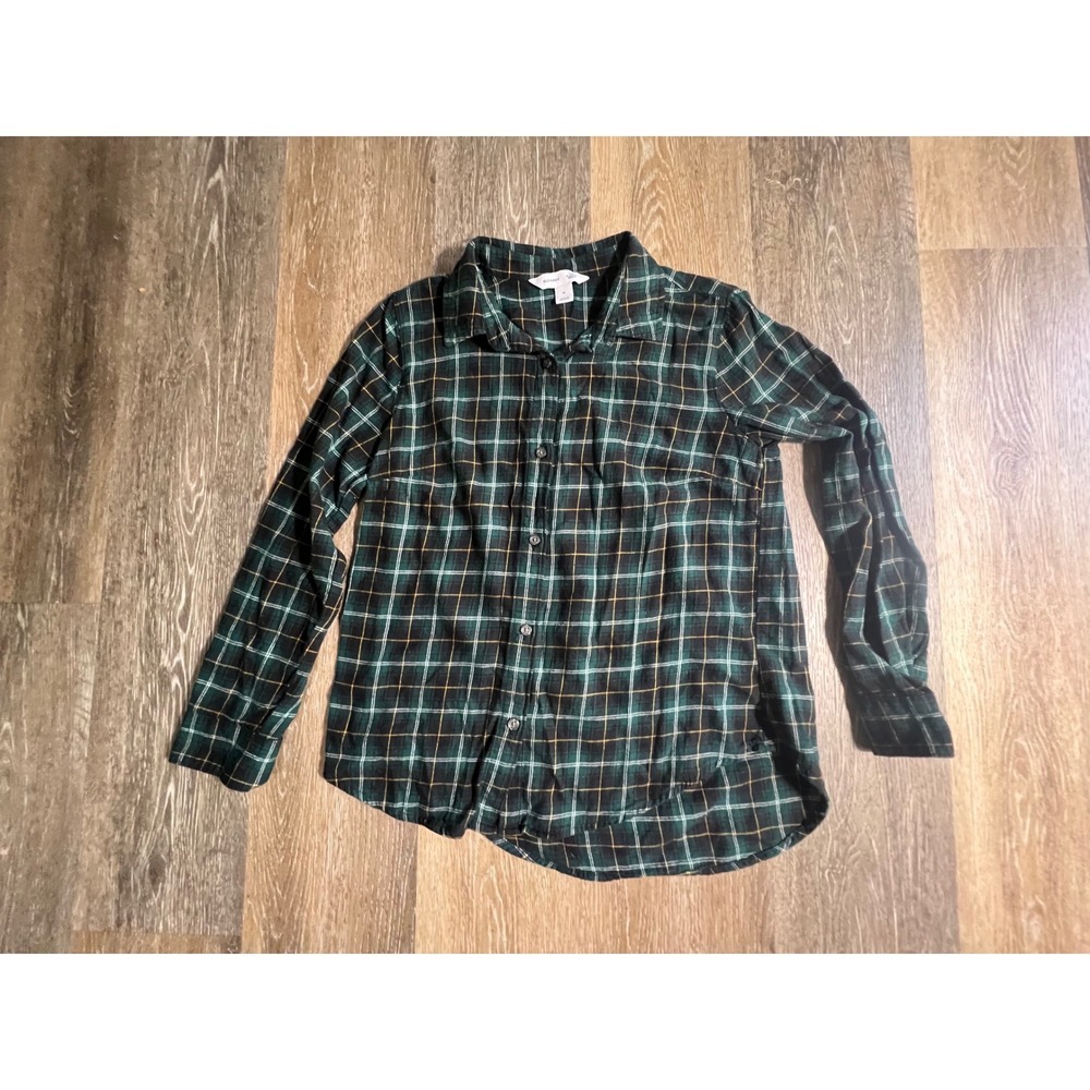 Old Navy The‎ Classic Shirt Womens Medium Green Plaid Long Sleeve Button